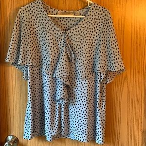 XL blouse blue with black polka dots, with ruffles